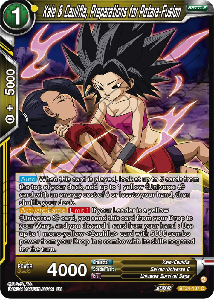 Kale & Caulifla, preparations for Potara-Fusion (BT24-107) [Beyond Generations]