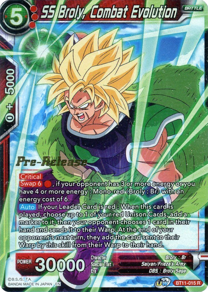 SS Broly, Combat Evolution (BT11-015) [Vermilion Bloodline Prerelease Promos]