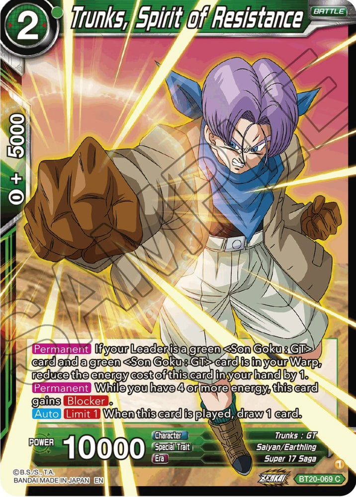 Trunks, Spirit of Resistance (BT20-069) [Power Absorbed]